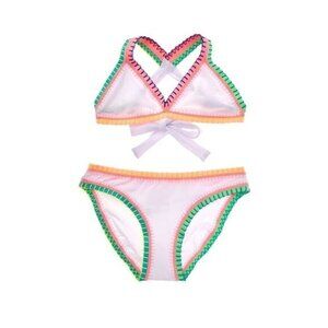 New Pq Swim - Size 6 Rainbow Embroidered 2Pc Bikini Set White/ Water Lily $78